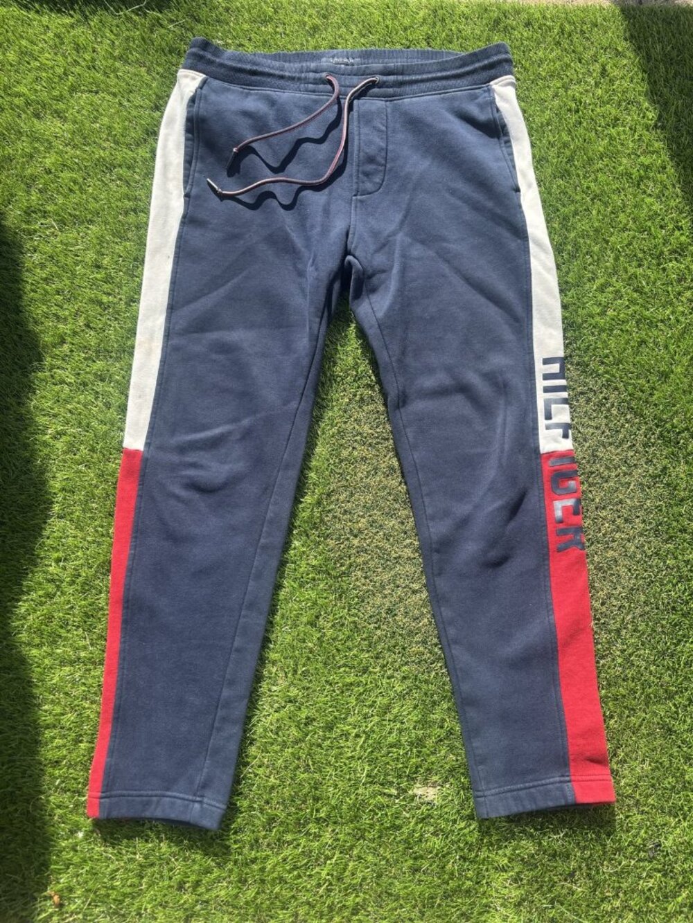 Tommy Hilfiger Colorblock Spell Out Fleece Joggers Navy Red White Men's M